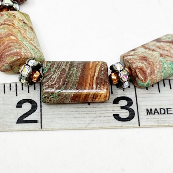 Artisan Jasper Gemstone Necklace Rectangle Beads Brown Green Earth Tone Boho - Picture 5 of 12